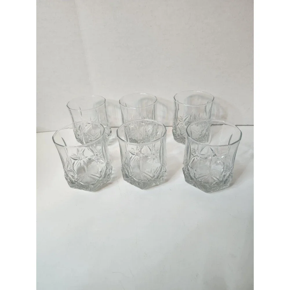 Lot Of 6 Cristal D’Arques Ashley Star Clear Cut Rocks Glasses 8 oz 3.5”
